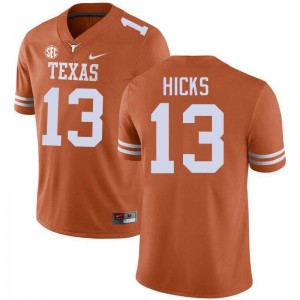 #13 Zelus Hicks Texas Texas Orange Men Jersey Game Football
