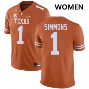 #1 Colin Simmons Texas Longhorns Texas Orange Women's Jersey Game Football