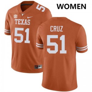 #51 Daniel Cruz University of Texas Texas Orange Women Jersey High School Football
