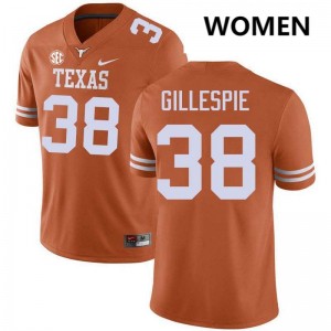 #38 Graham Gillespie Longhorns Texas Orange Women Jersey Embroidery Football