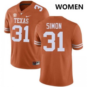 #31 James Simon Longhorns Texas Orange Women's Jersey Replica Football