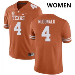 #4 Jelani McDonald Texas Longhorns Texas Orange Women's Jersey Player Football