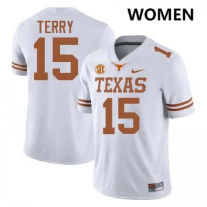 #15 Justus Terry Texas Longhorns White Womens Jersey Limited Football
