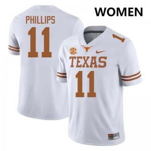 #11 Kade Phillips University of Texas White Women Jersey Embroidery Football