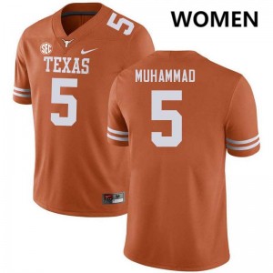 #5 Malik Muhammad Texas Longhorns Texas Orange Women's Jersey Stitched Football