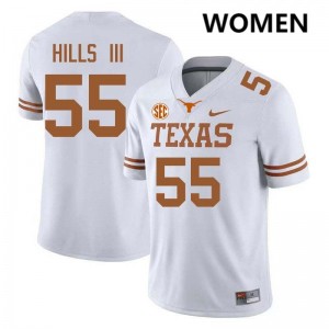 #55 Melvin Hills III Longhorns White Womens Jersey 2025-26 Football
