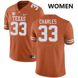 #33 Myron Charles Texas Texas Orange Women's Jersey High School Football