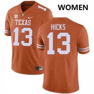 #13 Zelus Hicks Texas Texas Orange Womens Jersey 2025 Football