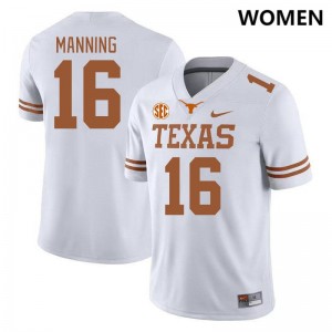 #16 Arch Manning Texas Longhorns White Women Jersey Replica SEC Conference