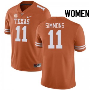 #11 Colin Simmons UT Austin Texas Orange Women Jersey Stitched SEC Conference