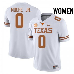#0 DeAndre Moore Jr. The Horns White Women's Jersey NCAA SEC Conference