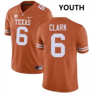 #6 Christian Clark Longhorns Texas Orange Youth Jersey NCAA Football