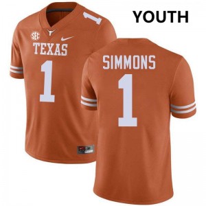 #1 Colin Simmons University of Texas Texas Orange Youth Jersey 2025-26 Football