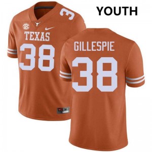 #38 Graham Gillespie Longhorns Texas Orange Youth Jersey 2025 Football
