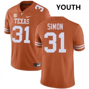 #31 James Simon UT Texas Orange Youth Jersey Embroidery Football