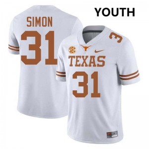 #31 James Simon Longhorns White Youth Jersey 2025 Football