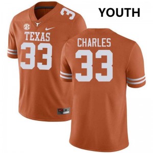 #33 Myron Charles University of Texas Texas Orange Youth Jersey Stitched Football