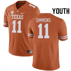 #11 Colin Simmons Lone Star State Reps Texas Orange Youth Jersey Stitched SEC Conference